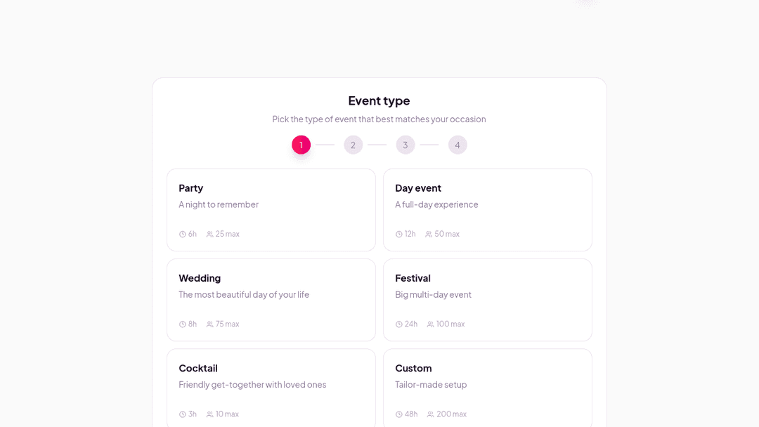 screen shot of the app at step 1